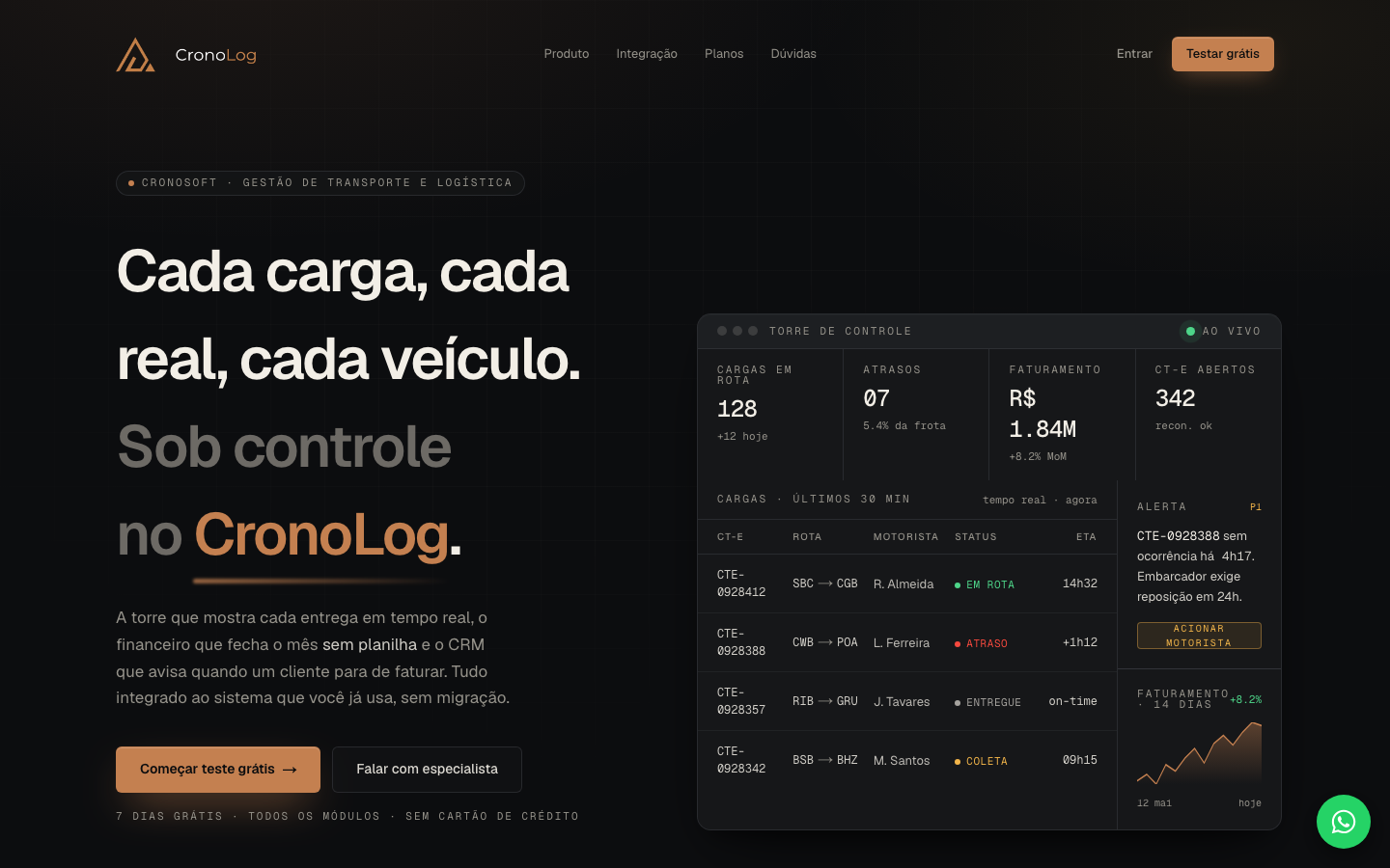 Tela do CronoLog em produção